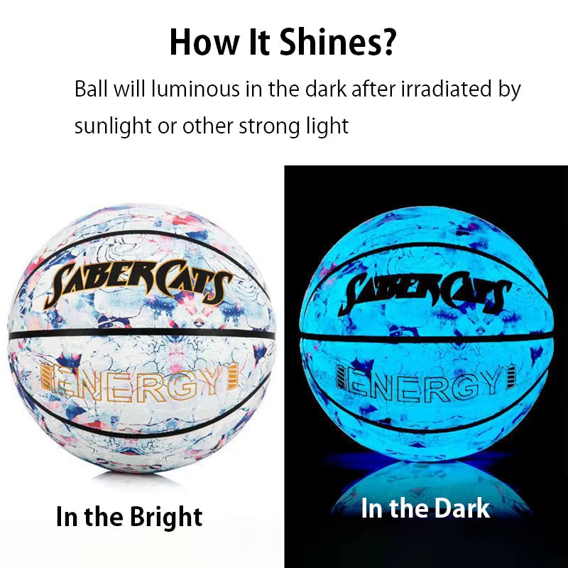 Glow in the Dark Basketball Blue Purple Light up Basketball Luminous after Sunlight Regular Size Weight Streetball for Birthday